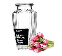 Wrenbury Vase tulipe en verre nervuré pour fleurs 20 cm large vase texturé jonquille - Urne transparente pour les poses - Fait un centre de table classique