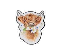 Wrendale Designs - Broche vache Daisy Coo' Highland, Alliage de zinc plaqué argent mat