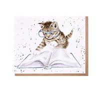 Wrendale Designs Carte de vœux - Le ver du livre (chat)