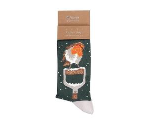 Wrendale Designs Chaussettes de Noël pour homme - Robin, vert, M