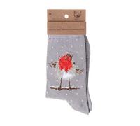 Wrendale Designs Jolly Robin Chaussettes grises festives