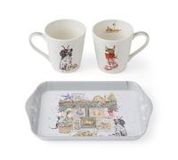 Wrendale Designs No Place Like Home Ensemble tasse et plateau de Noël Motif chat et chien