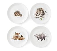 Wrendale Designs Royal Worcester Lot de 4 assiettes en céramique en deux tailles pour hérisson, blaireau, renard et chouette (20 cm)