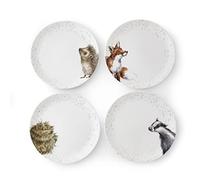 Wrendale Designs Royal Worcester Lot de 4 assiettes en céramique en deux tailles pour hérisson, blaireau, renard et chouette (26 cm)