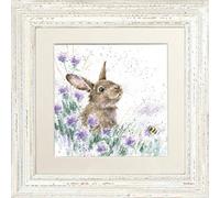 Wrendale Designs Tableau encadré Motif Lapin des prairies - Distressed White