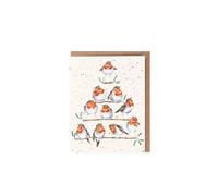 Wrendale XGE041 Carte de vœux de Noël double avec enveloppe, mini carte, rouge-gorge, Rockin´ Robins, 7,2 x 9 cm