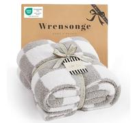 WRENSONGE Couverture à Carreaux, Douce, Confortable, Moelleuse et Chaude, Faite à la Main - Couverture légère pour canapé, Chaise, lit, Camping, Pique-Nique, Voyage, Gris Clair, 127 x 177,8 cm