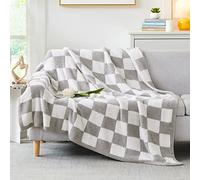 WRENSONGE Couverture à Carreaux, Douce, Confortable, Moelleuse et Chaude, Faite à la Main - Jeté léger pour canapé, Chaise, lit, Camping, Pique-Nique, Voyage, lit - 152,4 x 203,2 cm, Gris Clair