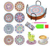WRENYZK Kit de 10 sous-verres mandala avec support, kit de dessous-de-verre avec outils pour débutants, adultes et enfants