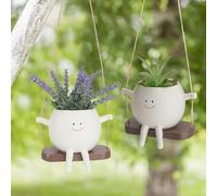WRENYZK Lot de 2 pots de fleurs souriants à suspendre - 1 petit flacon pulvérisateur - 2 kits de culture - Résine respectueuse de l'environnement - Fabriquée à la main - Texture claire soigneusement
