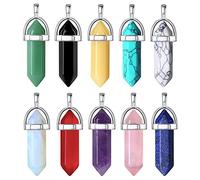 Wresetly 10 PièCes SéRies Pendentif en Cristal de GuéRison Breloques de Pierres PréCieuses Naturelles en Vrac AméThyste Obsidienne Quartz Cornaline