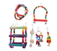 Wresetly 6 Pièces Oiseau Perroquet Jouets, Oiseau Swing Jouet Coloré à Mâcher Suspendus Hamac Balançoire Clochette Animaux Escalade Grimpante Jouets Oiseau Jouets