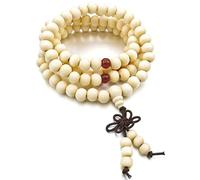 Wresetly 8mm Collier de Priere en de Perle Bouddhiste tibetain Bracelet de Perle en Bois 108 Pieces de Perle Bouddhiste pour Les et Les Femmes - Blanc