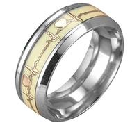 Wresetly Bague ECG Lumineuse Bague en Acier Inoxydable Bague de Battement du Cœur de Promesse pour Femmes Bague Plaque d'or Fond Argenté 11