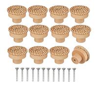 Wresetly Boutons de Commode en Rotin Boho Boutons de Tiroir en Bois Ronds en Osier Tissé à la Main et Vis pour Boutons de Meubles Boho 12 PièCes
