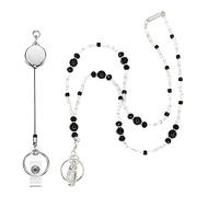 Wresetly Lanières d'identification, pull en pierre naturelle, avec perles, chaînes pour cordon de serrage pour clés, avec bouton d'extraction facile