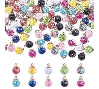 Wresetly Lot de 100 pendentifs avec une boule en verre en 10 couleurs - Boucles d'oreilles - Pendentif - Fabrication de pour la fabrication de bracelets avec collier DIY