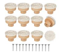 Wresetly Lot de 12 boutons de commode en rotin bohème - Boutons de tiroir ronds - Fabriqués à la main - En osier et vis - Pour meubles bohèmes - Beige