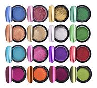 Wresetly Lot de 16 pots en chrome pour ongles effet miroir manucure pigment avec 16 bâtons d'ombre à paupières