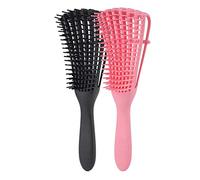 Wresetly Lot de 2 brosses de démêlage pour cheveux américains et africains, texturés, 3A, 4C, Kinky Wavy, bouclés, huiles, cheveux démêlants, faciles à nettoyer (noir, rose)