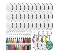 Wresetly Lot de 200 porte-clés vierges de sublimation ronds de 5,1 cm avec pompons, pour bricolage