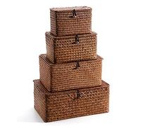 Wresetly Lot de 4 paniers de rangement rectangulaires en jonc de mer avec couvercle