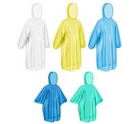 Wresetly Lot de 5 ponchos de pluie jetables ou réutilisables avec capuche et cordon de serrage pour adultes et enfants