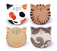 Wresetly Sous-Verre 4 Pièces, Sous-Verre en Céramique Absorbant, Résistant à la Chaleur, Chat Mignon, pour Table Basse, Lait, Café, Boisson Chaude, etc.