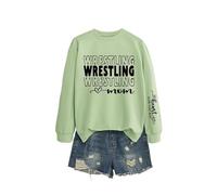 Wrestling Mom My Heart is Women's Relaxed Fit Sweatshirt, Long Sleeve Crewneck Graphic Pullover for Comfort
