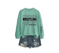Wrestling Mom My Heart is Women's Relaxed Fit Sweatshirt, Long Sleeve Crewneck Graphic Pullover for Comfort