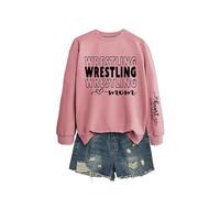 Wrestling Mom My Heart is Women's Relaxed Fit Sweatshirt, Long Sleeve Crewneck Graphic Pullover for Comfort