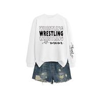 Wrestling Mom My Heart is Women's Relaxed Fit Sweatshirt, Long Sleeve Crewneck Graphic Pullover for Comfort