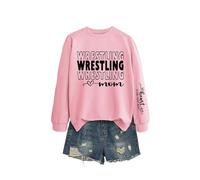 Wrestling Mom My Heart is Women's Relaxed Fit Sweatshirt, Long Sleeve Crewneck Graphic Pullover for Comfort
