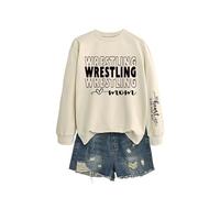 Wrestling Mom My Heart is Women's Relaxed Fit Sweatshirt, Long Sleeve Crewneck Graphic Pullover for Comfort