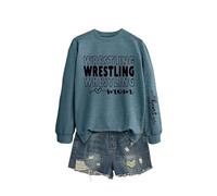 Wrestling Mom My Heart is Women's Relaxed Fit Sweatshirt, Long Sleeve Crewneck Graphic Pullover for Comfort