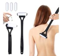WREWING Applicateur de lotion pour le dos avec long manche, 4 rouleaux en mousse réutilisables et design pliable pour une application facile, noir