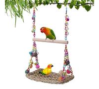 WREWING Balançoire pour oiseaux avec perchoir en bois et hamac en jonc de mer - Jouet multifonction pour escalade, mastication et repos pour perruches, calopsittes, inséparables