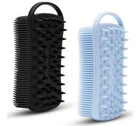WREWING Brosse exfoliante en silicone à double usage pour le corps et le cuir chevelu - Brosse exfoliante douce pour peaux sensibles, mousse bien avec savon/gel, facile à nettoyer (2 pièces, noir +
