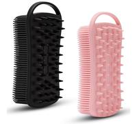 WREWING Brosse exfoliante en silicone à double usage pour le corps et le cuir chevelu - Brosse exfoliante douce pour peaux sensibles, mousse bien avec savon/gel, facile à nettoyer (2 pièces, noir +