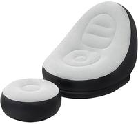 WREWING Ensemble canapé-lit gonflable floqué : chaise longue pliable et repose-pieds pour intérieur/extérieur, gris