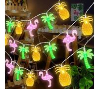 WREWING Guirlande lumineuse tropicale à piles en forme de flamant rose et ananas - Étanche - Pour fête à la piscine, bar de plage et décoration d'été - 5 m