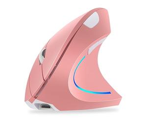 WREWING Souris verticale ergonomique sans fil 2,4 GHz avec 4 DPI réglables 800/1200/1600/2400, 6 boutons, compatible avec PC, bureau et Mac - Rose