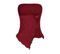 WRFUU Débardeur pour Femme Réservoirs De Femmes Été Français À La Mode Plaine Coupées Ourlet Asymétriques sans Manches De Réservoirs De Tube D'épaule-Rouge-l