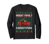 Wright Family Ugly Christmas Sweater Red Truck Funny Xmas Manche Longue