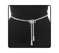 Wriidy Ceinture en perles blanches pour femme avec chaîne de taille réglable, grande taille, accessoires de corps pour robe, 45 inches, Métal non précieux, Pas de gemme
