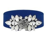 Wriidy Ceinture extensible avec strass - Large ceinture formelle pour femme - Accessoires de taille élastique habillée, Ceinture bleue et blanche, L:fit waist size 34-46 in