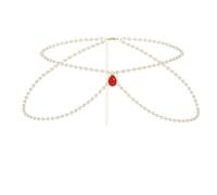 Wriidy Chaîne de taille réglable avec perles blanches et strass rouges pour femme, accessoires de bijoux de corps pour robe, taille M, métal non précieux, sans pierre précieuse, taille M, métal non