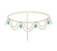 Wriidy Chaîne de ventre réglable pour femme avec perles blanches, accessoires pour robe, taille M, métal non précieux, sans pierre précieuse, taille M, non précieux