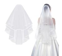 Wriligel Voile de Mariée à 2 Niveaux Voiles Femme Courte Voile Accessoires de Cheveux Mariée, Voiles de Mariage En Tulle pour Déguisements Soirées Fête Reprises Banquet Halloween Bachelor Party