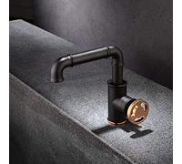 WRISCG Robinet Salle Bain, Vintage Industriel Style, Chaude et Froide Réglable de Mitigeur Lavabo, Salle Bain Lavabo Cuivre Robinet, Valve en Céramique, avec Tous Les Accessoires d'installation,B